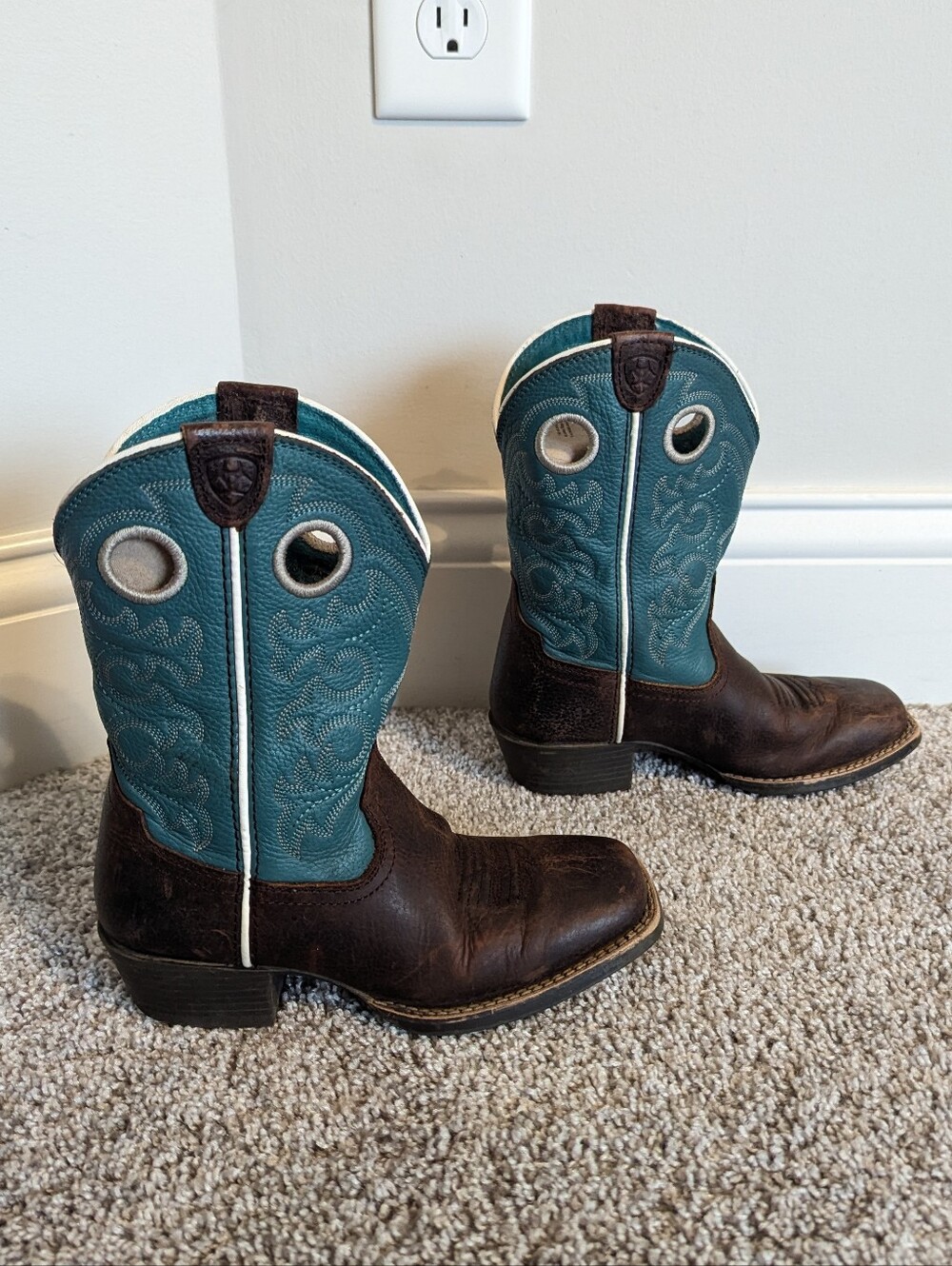 Ariat Youth Crossfire Western Square Toe Boot - Teal Blue sz 13.5